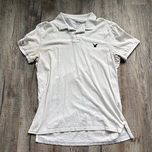 American Eagle Polo Shirt Mens Size L Large White Slim Fit